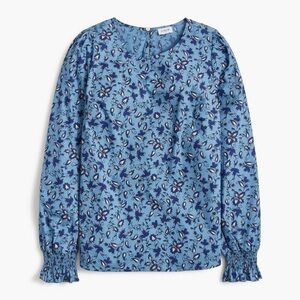 J.Crew Blue Floral Paisley Long Sleeve Smocked Cuff Blouse Top Women’s Large